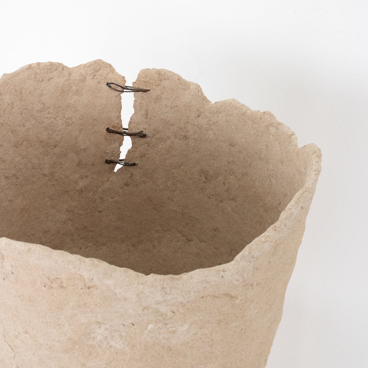 Handmade by designer Jennifer Alden, Vessel Study No. 42 is a contemporary sculpture made from paper clay and wire. Each unique vessel in this collection is one-of-a-kind, rare, and both primitive and modern. Inside detail.