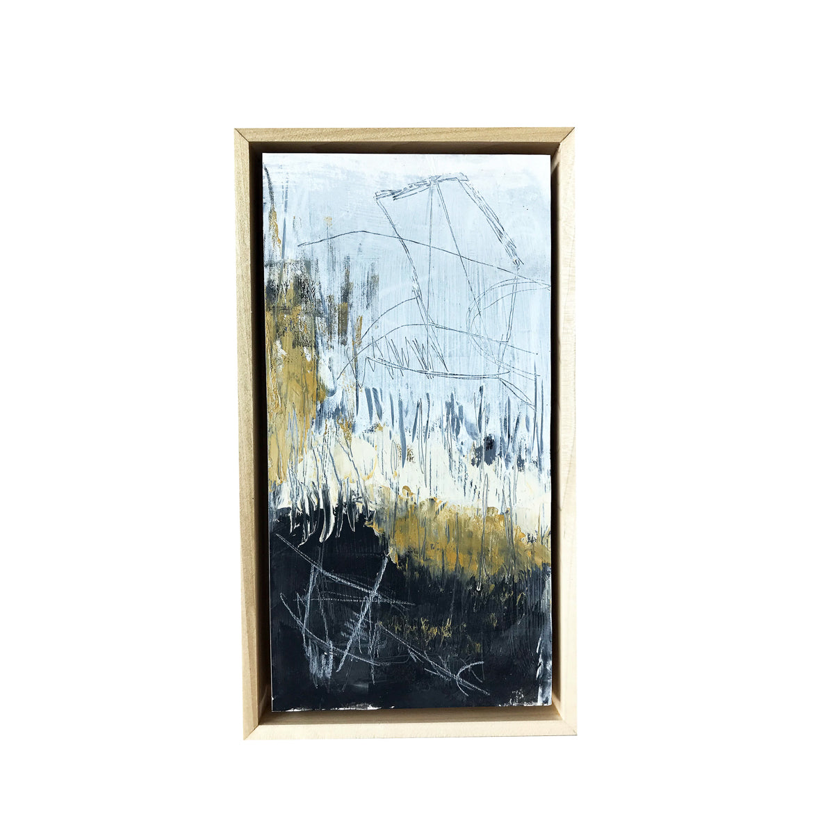 Durnam Meadow – Cold wax oil painting by Jennifer Alden Design. A cold wax oil painting is created by building-up layers of paint with mark-making. Slowly the layers get covered, revealed, parts covered again.